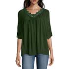 A.n.a 3/4-sleeve Embroidered-neck Boho Top