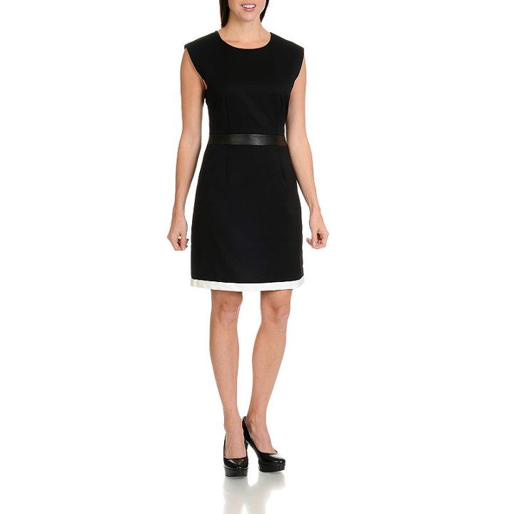 Harve Benard Black Faux Leather Trim Dress