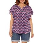 Liz Claiborne Flutter Sleeve Split Crew Neck T-shirt-womens Plus