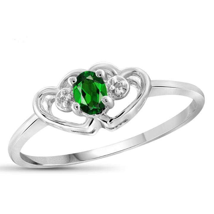 Womens Diamond Accent Green Chrome Diopside Sterling Silver Delicate Ring