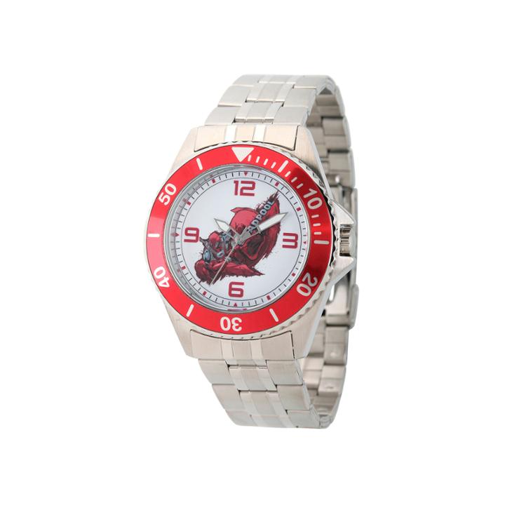 Marvel Mens Deadpool Silver-tone And Red Honor Bracelet Watch