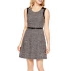 Liz Claiborne Sleeveless Belted Tweed Fit-and-flare Dress