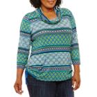 Lark Lane Fall Festival Cowl Neck Stripe Pocket Tunic-plus