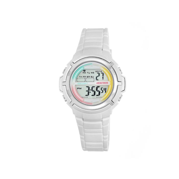 Armitron Womens White And Rainbow Accent Digital Sport Watch