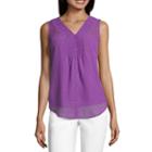 Liz Claiborne Sleeveless Smocked Front Swiss Dot Blouse