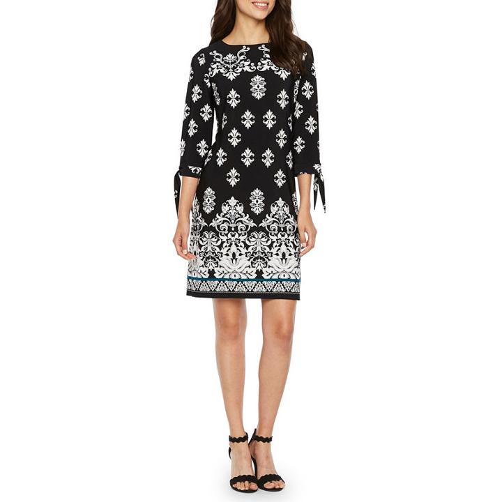 Studio 1 3/4 Sleeve Puff Print Damask Shift Dress