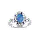 Genuine Australian Green Opal, Tsavorite And White Sapphire Ring