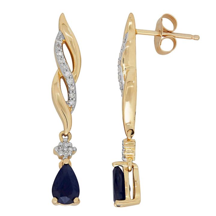 Diamond Accent Genuine Blue Sapphire Drop Earrings