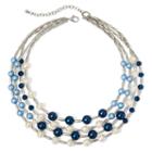 Aris By Treska Blue Bead Silver-tone Multi-strand Necklace