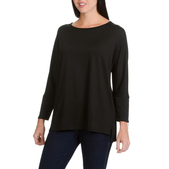 Larry Levine Zipper 3/4 Sleeve Knit Top