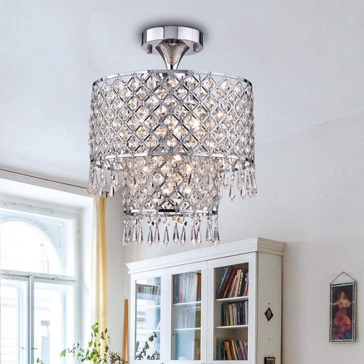 Anika Chrome-finish 12-inch Crystal Semi-flush Mount Chandelier