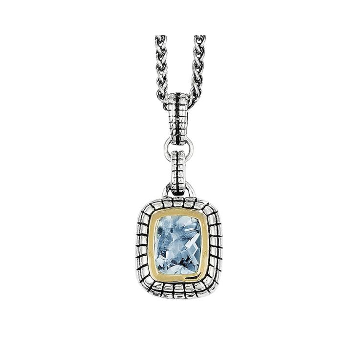Shey Couture Genuine Swiss Blue Topaz Sterling Silver And 14k Yellow Gold Pendant Necklace