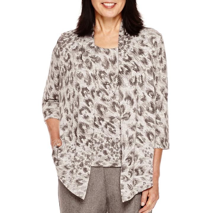 Alfred Dunner Copenhagen 3/4-sleeve Animal Print Layered Top