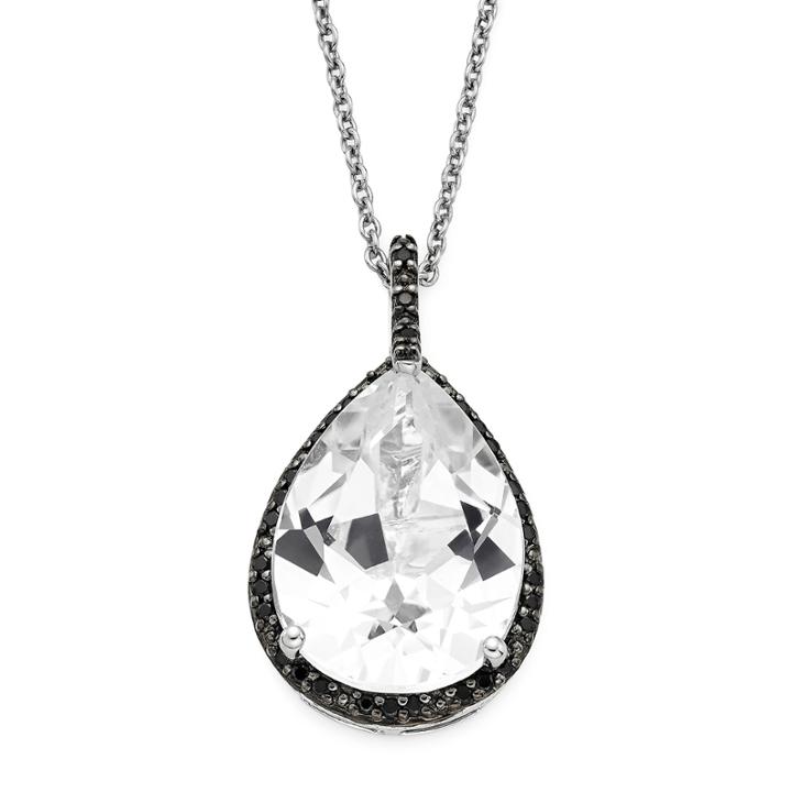 Lab-created White Sapphire And Black Onyx Sterling Silver Pendant Necklace