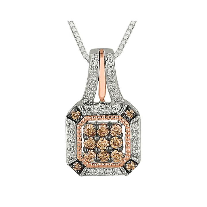 3/8 Ct. T.w. Champagne & White Diamond 10k Two-tone Gold Pendant Necklace