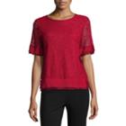 Liz Claiborne Short Sleeve Pleated Lace Top - Womens
