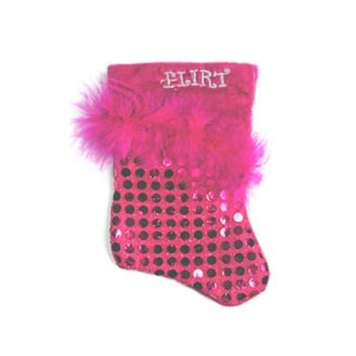 7 Pink Sequined Feathered Flirt Mini Christmas Stocking