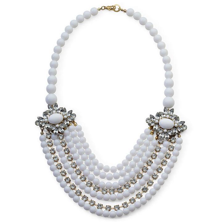 White Bead & Crystal 7-row Necklace
