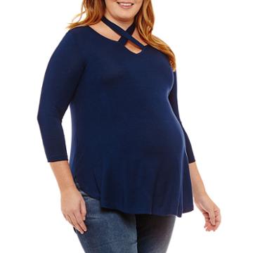 Planet Motherhood 3/4 Sleeve V Neck Jersey Blouse-plus