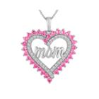 Lab-created Pink & White Sapphire Sterling Silver Mom Heart Pendant Necklace