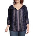 3/4 Sleeve Peasant Blouse With Tassels - Plus