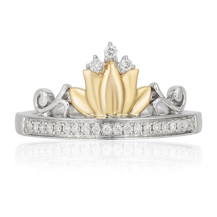 Enchanted Disney Fine Jewelry Womens 1/10 Ct. T.w. Genuine Diamond 10k Yellow Gold & Sterling Silver Promise Ring