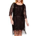 Tiana B. 3/4-sleeve Blouson Fringe Dress - Plus