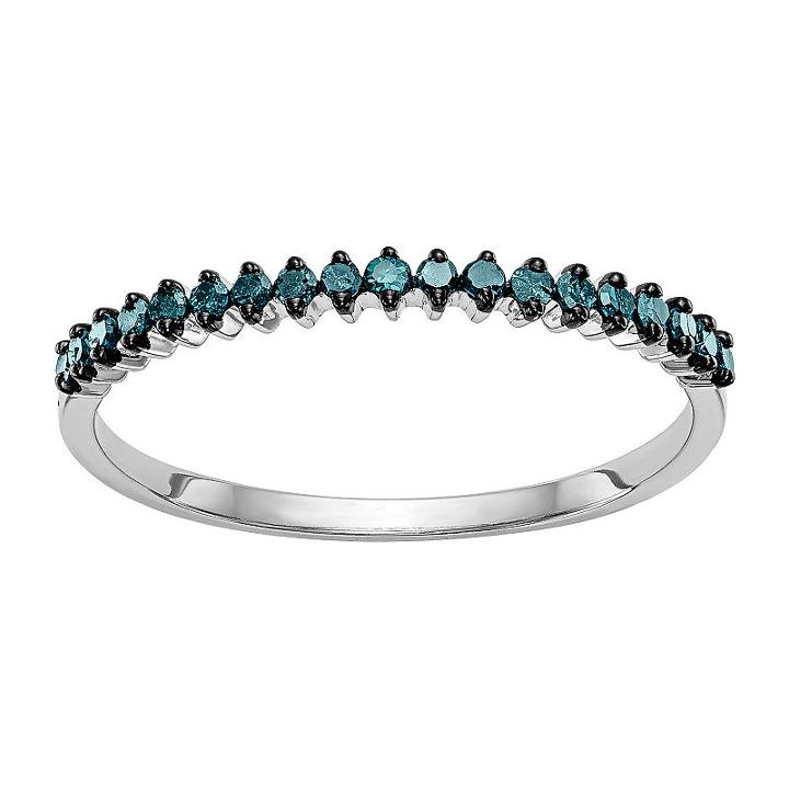 Womens 1/8 Ct. T.w. Blue Diamond 14k Gold Wedding Band