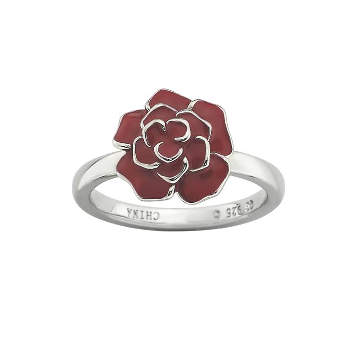 Personally Stackable Sterling Silver Red Enamel Rose Ring
