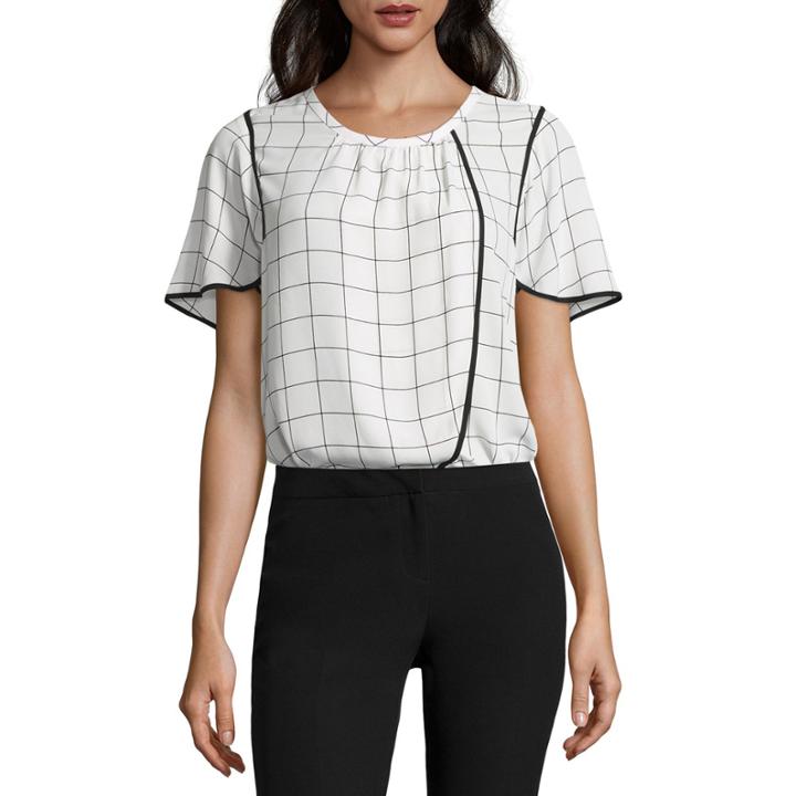 Worthington Short Sleeve Crew Neck Woven Blouse