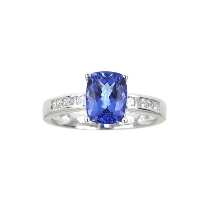Limited Quantities Cushion-cut Genuine Tanzanite And 1/5 Ct. T.w. Diamond Ring