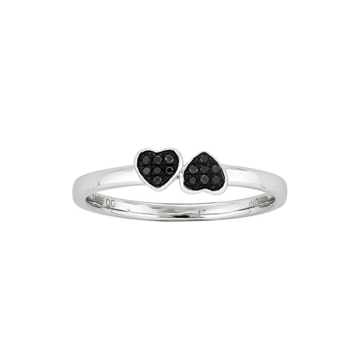 Color-enhanced Black Diamond-accent Double Heart Stackable Ring