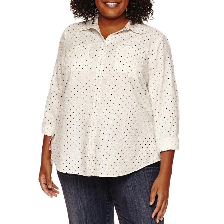 St. John's Bay Relaxed Fit Long Sleeve Button-front Shirt-plus