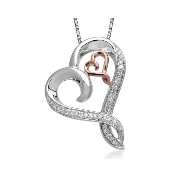 Hallmark Diamonds 1/7 Ct. T.w. Diamond Heart Sterling Silver Pendant With 14k Rose Gold Accent