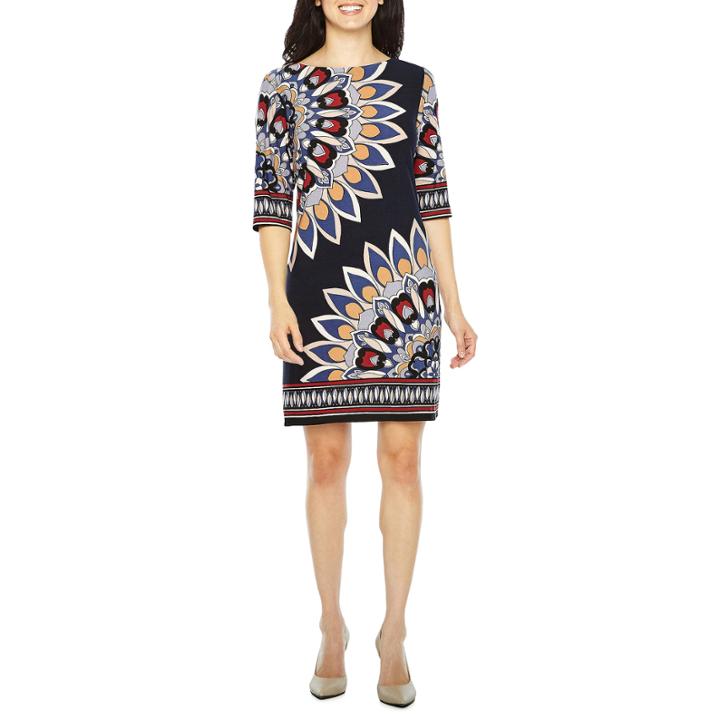 Studio 1 Elbow Sleeve Print Shift Dress