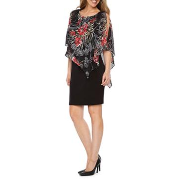 Connected Apparel Sleeveless Floral Cape Sheath Dress