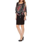 Connected Apparel Sleeveless Floral Cape Sheath Dress