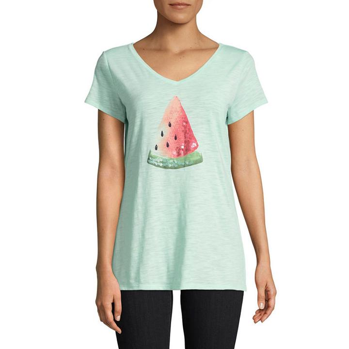St. John's Bay Side Slit V-neck Tee - Tall