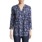 St. John's Bay 3/4 Sleeve Pleated Button Front Tunic - Tall