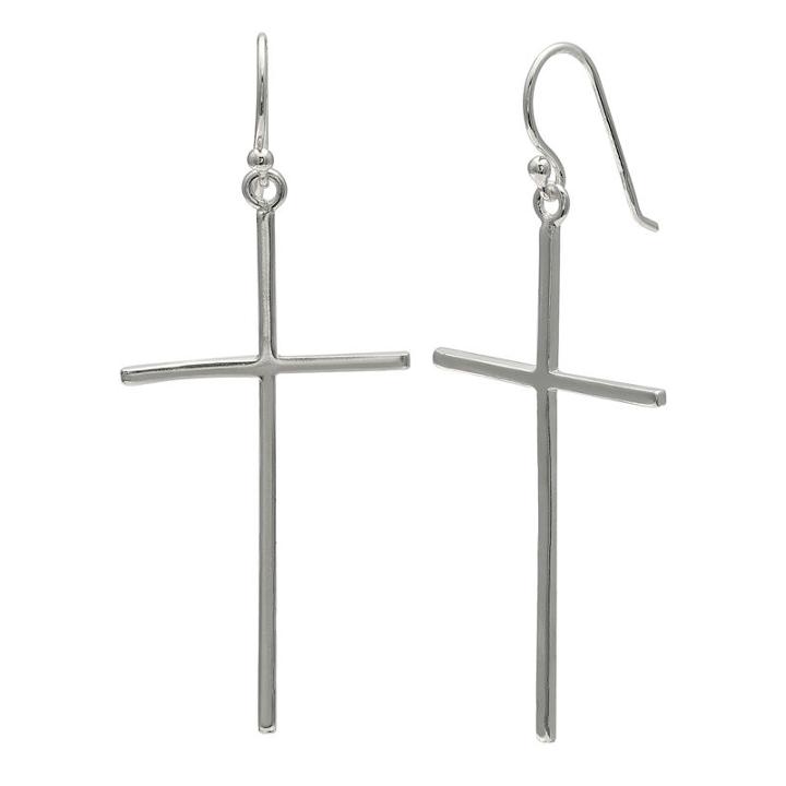Silver Reflections Silver Plated Cross Pure Silver Over Brass Cross Drop Earrings