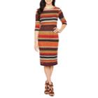Emma And Michele Elbow Sleeve Stripe Fit & Flare Dress