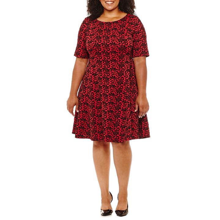Danny & Nicole Elbow Sleeve Floral Fit & Flare Dress - Plus