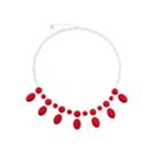 Liz Claiborne Red Stone Silver-tone Shower Necklace