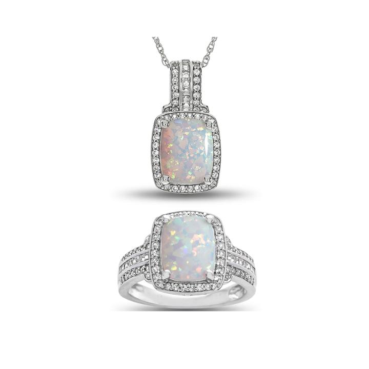 Lab Created Opal And White Sapphire Sterling Silver 2 Pc. Ring & Pendant Boxed Set