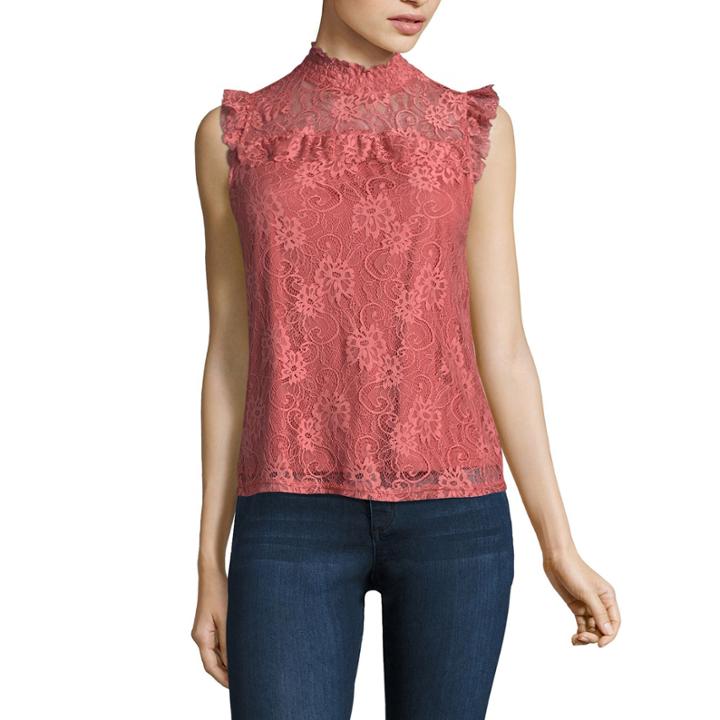 Self Esteem Sleeveless High Neck Lace Blouse-juniors