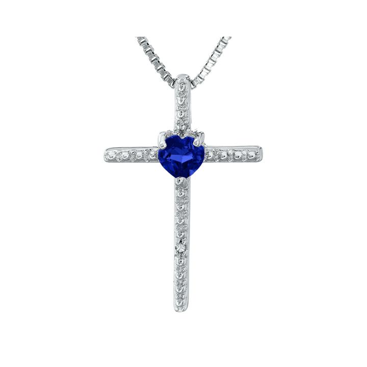 Lab-created Sapphire And Diamond-accent Sterling Silver Cross And Heart Pendant Necklace