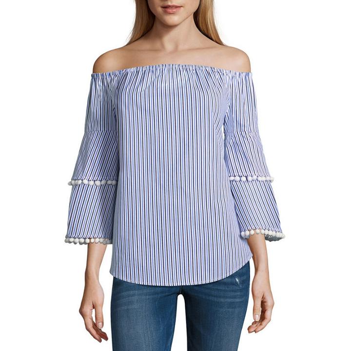 Belle + Sky Tier Sleeve Pom Pom Top