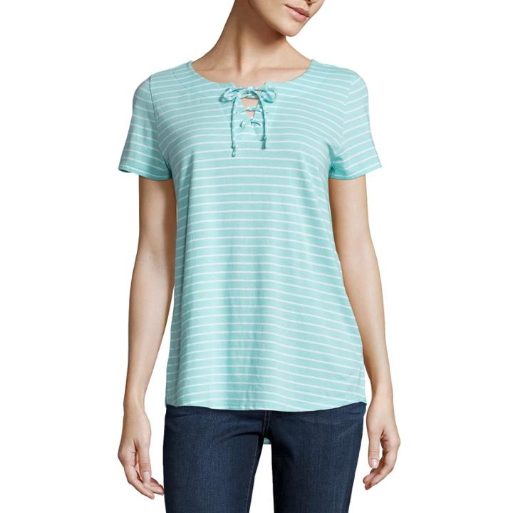 St. John's Bay Short Sleeve Stripe T-shirt-womens