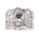 Diamonart Cubic Zirconia Sterling Silver Vintage-style Bridal Ring And Guard Set