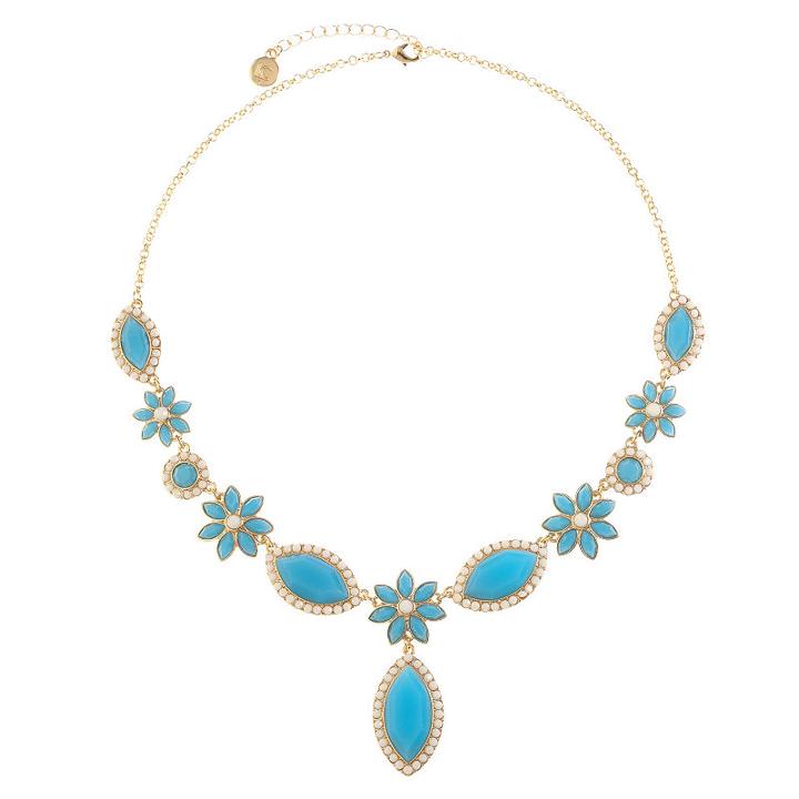 Liz Claiborne Womens Blue Flower Y Necklace